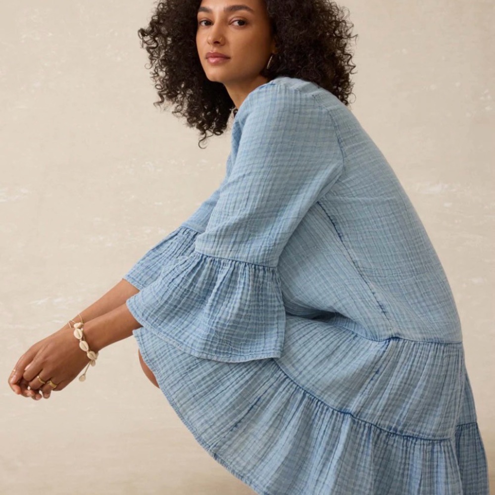 Faherty Dune Cotton Gauze Kasey Dress – Light Indigo Wash